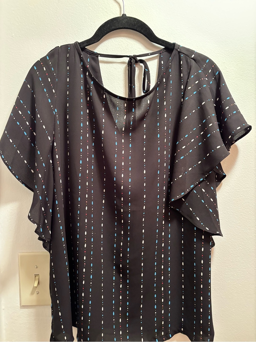 Loft Black Dot-Stripe Flutter Sleeve Blouse - Women's